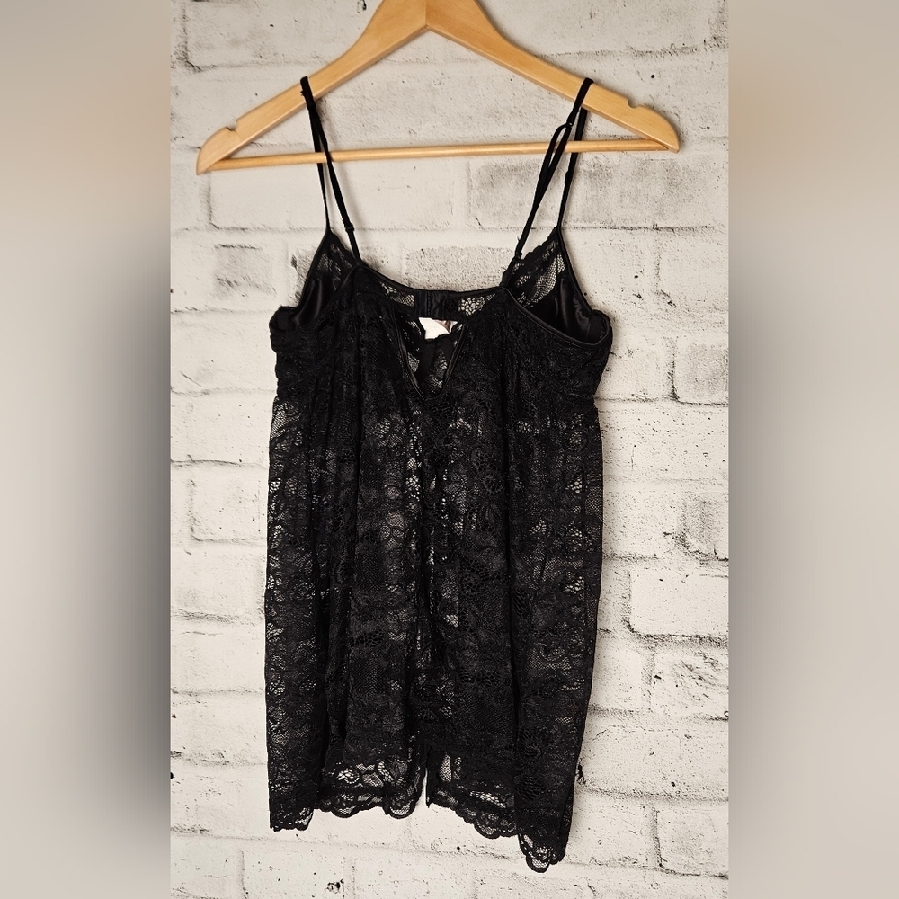 La Vie En Rose Black Lace Babydoll Chemise Womens Large Sheer Mesh - Picture 2 of 14